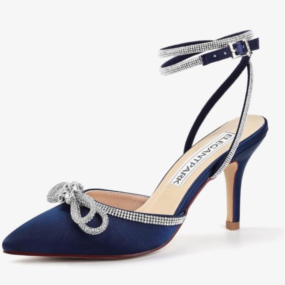 Heels for Women Pointed Closed Toe Shoes Sexy Ankle Strap Rhinestones Bow